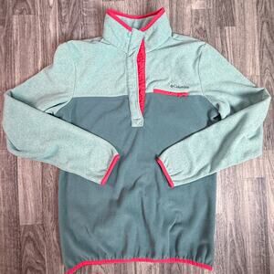 Columbia Snap Fleece Pullover Green Gray Red Trim Medium M Outdoor Hiking Cozy